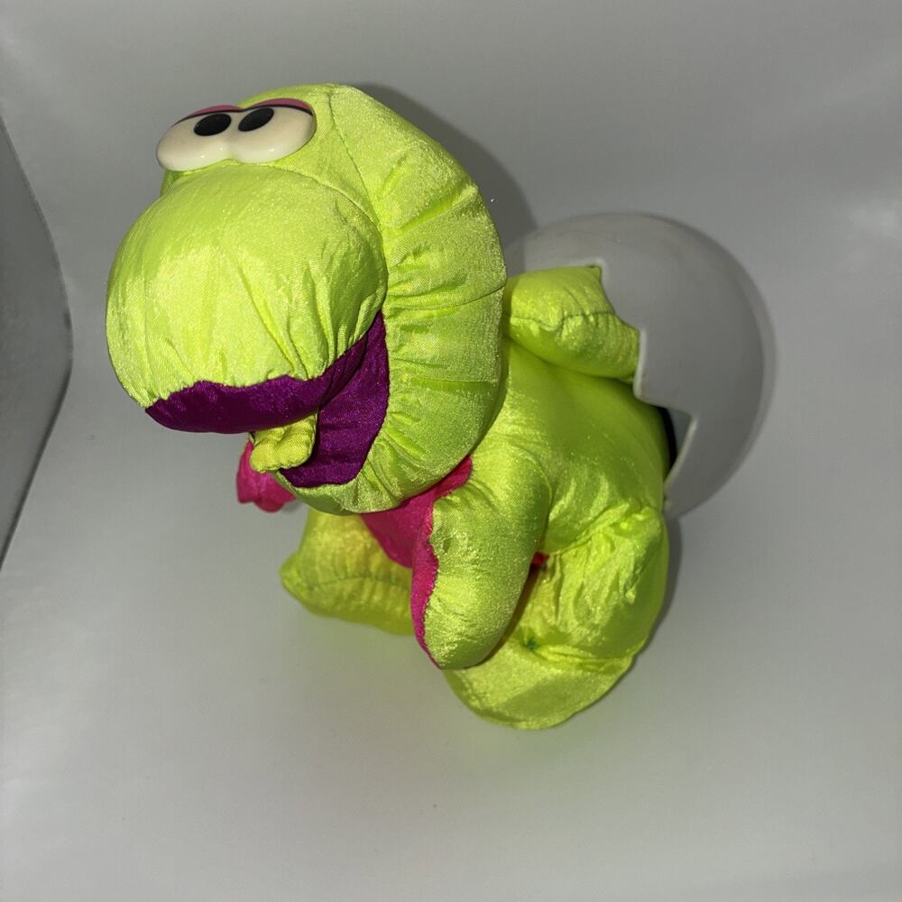 1992 Fisher Price Puffalump Baby Dinosaur Yellow Pink Neon In Squeaker Egg VNTG